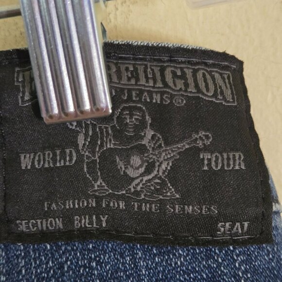 True Religion Billy Studded Rhinestone Flap Pocket Y2K Distressed Jeans Size 31 - Picture 11 of 15